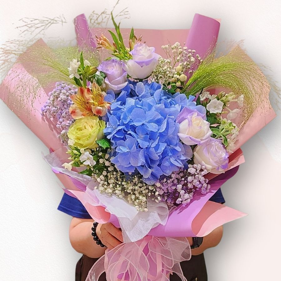 天藍繡球花束 F137|Blue Hydrangea Bouquet|大富貴花店 Rich Garden