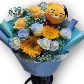 藍黃向日葵畢業花束 F160|Blue & Yellow Graduation Bouquet|大富貴花店 Rich Garden