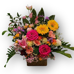 繽紛祝賀開張花籃 TB002|Bright Mixed Flower Basket|大富貴花店 Rich Garden