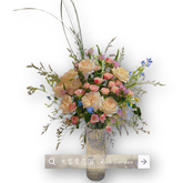 香檳粉玫瑰花瓶擺設 G001|Champagne & Pink Rose Vase Arrangement|大富貴花店 Rich Garden