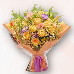 香檳玫瑰滿天星花束 Champagne Rose Baby’s Breath Bouquet F033|大富貴花店 Rich Garden