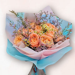 香檳玫瑰小雛菊花束 Champagne Rose Daisy Bouquet,溫暖高雅之選|香港大富貴花店 Rich Garden