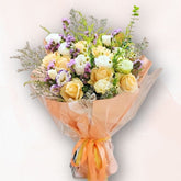 香檳玫瑰桔梗花束 Champagne Rose Lisianthus Bouquet,溫柔典雅之選|香港大富貴花店 Rich Garden