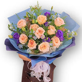 香檳玫瑰紫桔梗花束 F165|Champagne Rose Purple Lisianthus Bouquet|大富貴花店 Rich Garden
