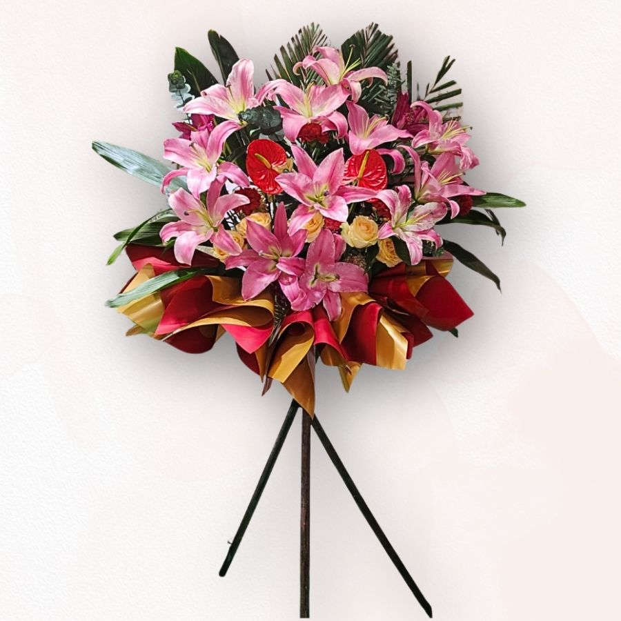祝賀花牌 B001|粉紅百合 × 紅掌設計|大富貴花店 Rich Garden