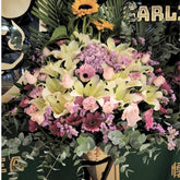 B007 粉紫百合粉玫瑰祝賀花籃|Rich Garden 大富貴花店