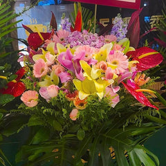 開張花牌 B002|粉紅百合 × 黃百合 × 紅掌大型祝賀花籃|大富貴花店 Rich Garden