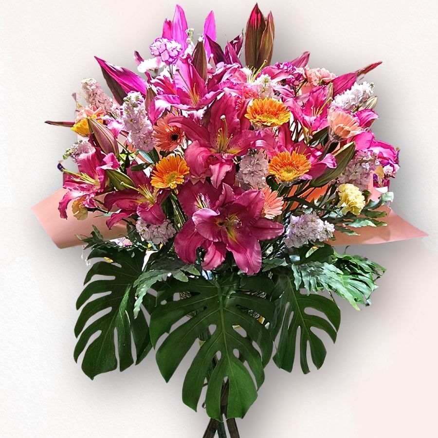 深粉百合 × 粉橙祝賀花牌 B009|Grand Opening Flower Stand|大富貴花店 Rich Garden
