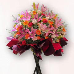 B020 開張花牌|粉百合 × 橙系非洲菊設計|大富貴花店 Rich Garden