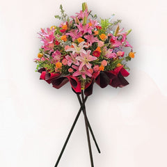 B021 開張花籃|粉百合 × 粉橙玫瑰 × 橙非洲菊|大富貴花店 Rich Garden