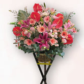 B022 桃粉紅掌 × 粉百合開張花牌|Rich Garden 大富貴花店