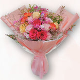 熱情粉橙玫瑰花束 F096|Hot Pink Peach Rose Bouquet|大富貴花店 Rich Garden