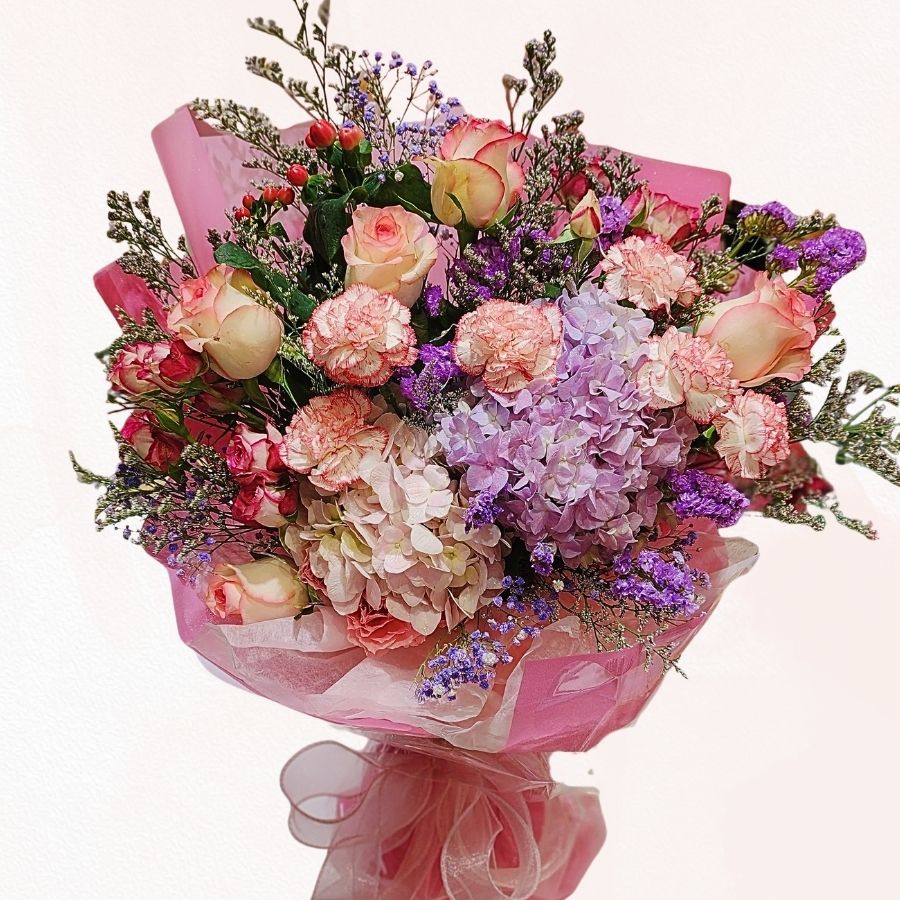 粉紫繡球康乃馨花束 F128|Hydrangea Carnation Bouquet|大富貴花店 Rich Garden