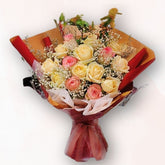 淡黃粉紅玫瑰混色花束 F048|Light Yellow & Pink Rose Bouquet|大富貴花店 Rich Garden