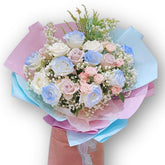 馬卡龍藍粉玫瑰花束 F166|Macaron Blue Pink Rose Bouquet|大富貴花店 Rich Garden