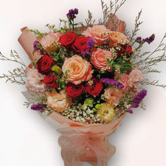 經典玫瑰混色花束 F068|紅粉玫瑰康乃馨混色設計|Rich Garden 大富貴花店