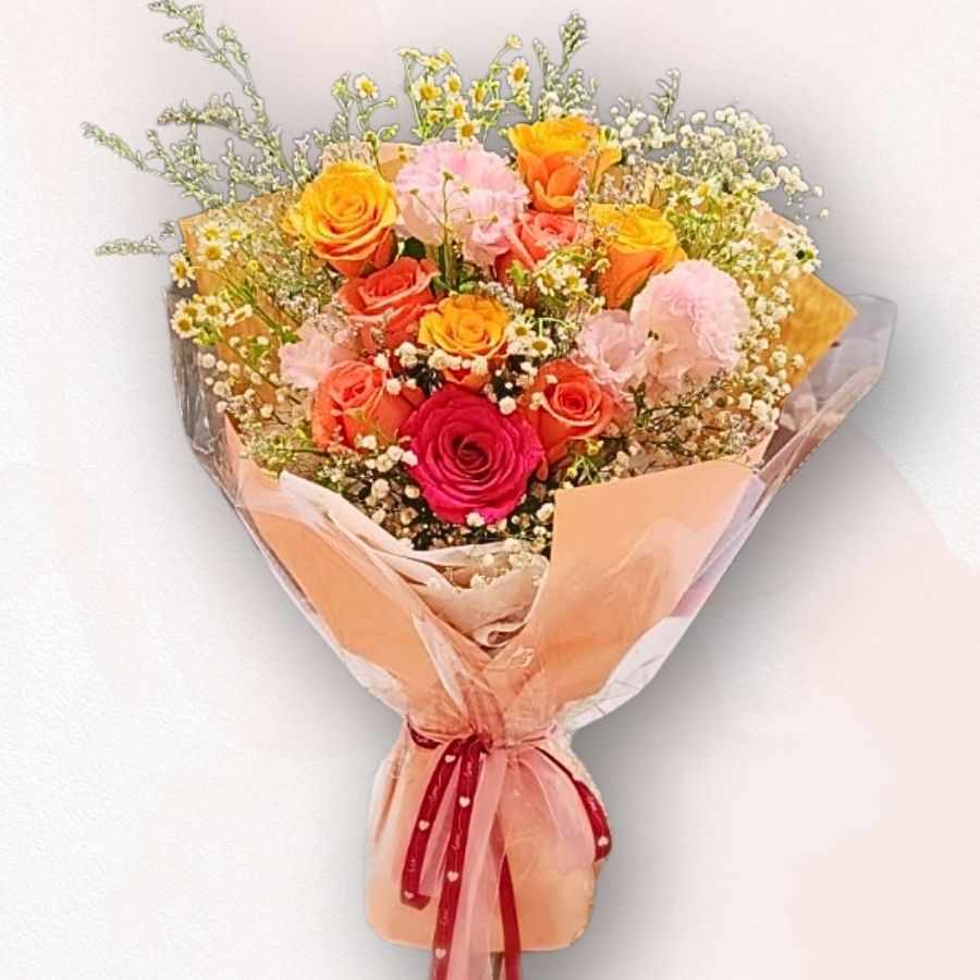 混色玫瑰康乃馨花束 Mixed Roses & Carnation Bouquet F039|大富貴花店 Rich Garden