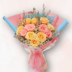 粉橙玫瑰花束 Orange & Pink Rose Bouquet F038|生日送花推薦|大富貴花店 Rich Garden