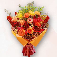 橙紅康乃馨玫瑰花束 Orange Red Carnation Rose Bouquet F029|大富貴花店 Rich Garden