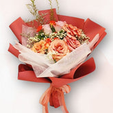 橙色玫瑰滿天星花束 Orange Rose Baby’s Breath Bouquet,活力色調展現心意,適合情人節、生日、升職、榮休送禮|香港大富貴花店 Rich Garden