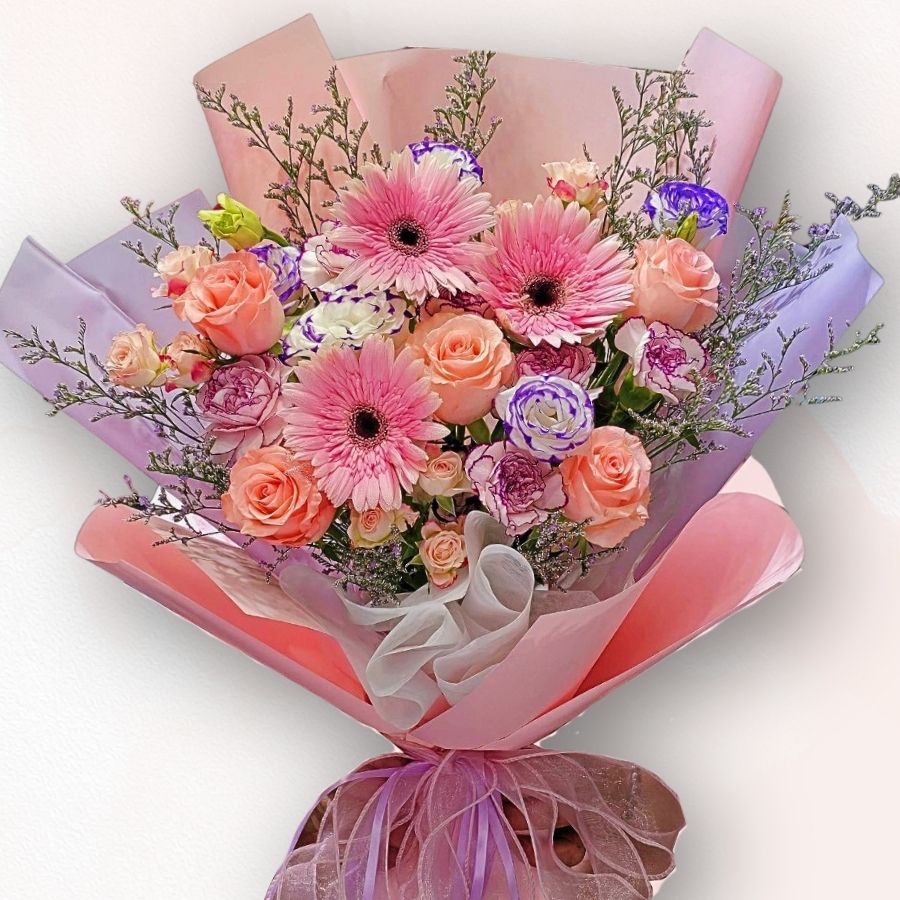 粉橙溫柔系花束 F122|Peach-Pink Harmony Bouquet|大富貴花店 Rich Garden