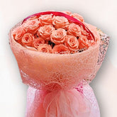 粉橙玫瑰花束 Peach Pink Rose Bouquet,柔美浪漫之選|香港大富貴花店 Rich Garden