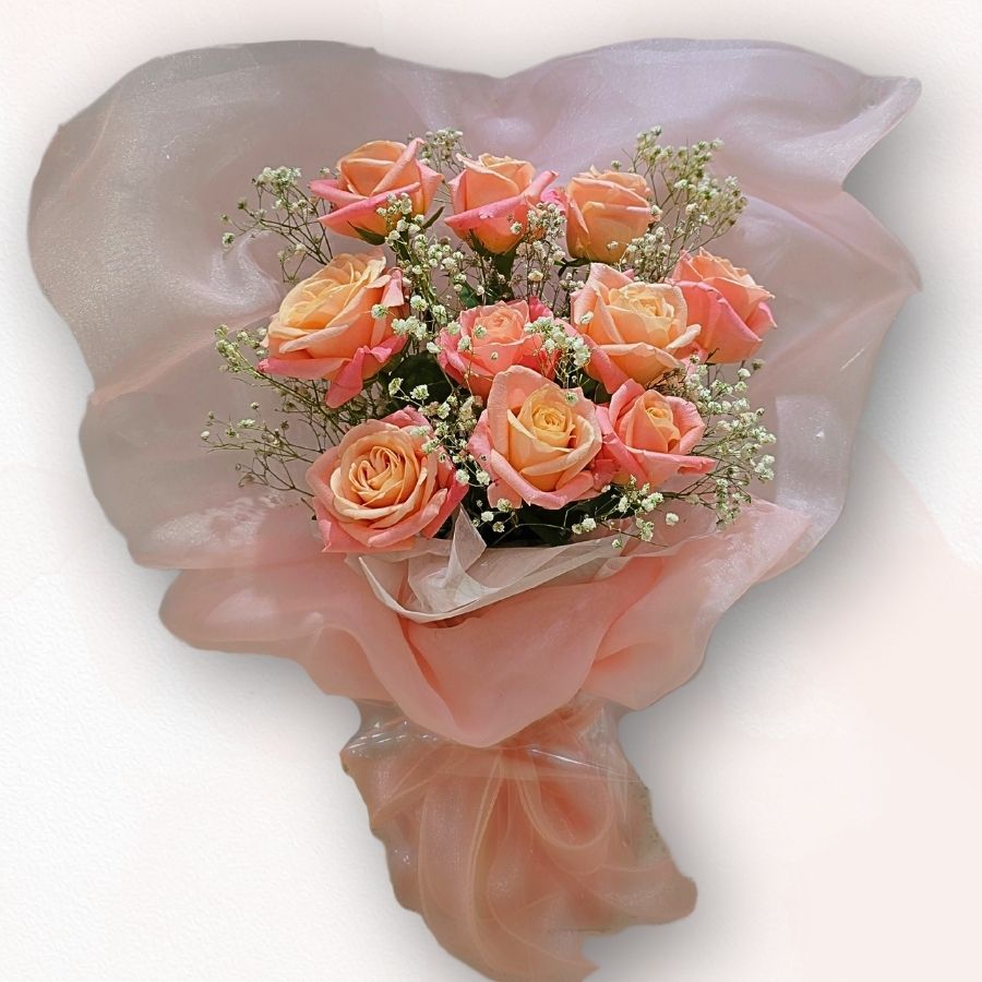 粉橙玫瑰花束 F083|Peach Rose Bouquet|大富貴花店 Rich Garden