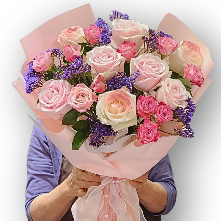 粉香玫瑰花束 F172|Pink & Champagne Rose Bouquet|大富貴花店 Rich Garden