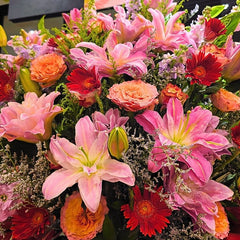 粉紅重瓣百合開張花籃 B025|Pink Lily Grand Opening Flower Stand|大富貴花店 Rich Garden