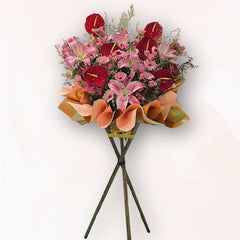 粉紅百合火鶮祝賀花牌 B014|Pink Lily & Red Anthurium Flower Stand|大富貴花店 Rich Garden