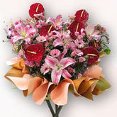 粉紅百合火鶮祝賀花牌 B014|Pink Lily & Red Anthurium Flower Stand|大富貴花店 Rich Garden