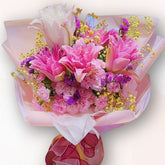 粉紅百合迷你玫瑰花束 F143|Pink Lily & Rose Bouquet|大富貴花店 Rich Garden