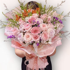 粉紅素雅花束 F142|Pink Romantic Flower Bouquet|大富貴花店 Rich Garden