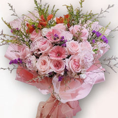 粉紅素雅花束 F142|Pink Romantic Flower Bouquet|大富貴花店 Rich Garden
