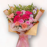 粉紅玫瑰混色花束 Pink Rose Mixed Bouquet|大富貴花店 Rich Garden|玫瑰康乃馨搭配生日探病花禮