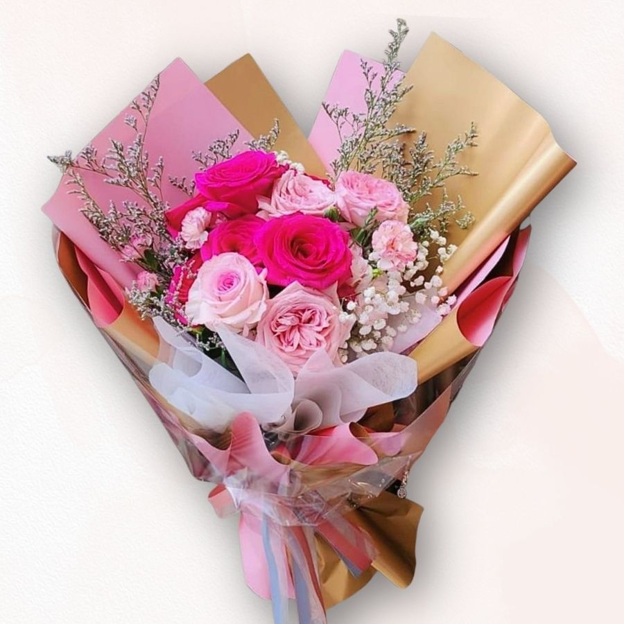 粉紅玫瑰混色花束 Pink Rose Mixed Bouquet F047|甜美溫柔設計|大富貴花店 Rich Garden 全港送花