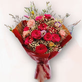 紅玫瑰滿天星花束 Red Rose Baby’s Breath 紅玫瑰香檳玫瑰花束 Red & Champagne Rose Bouquet F031 | 大富貴花店 Rich Garden