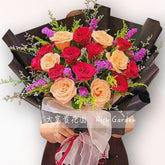 經典紅香檳玫瑰花束 F147|Red & Champagne Rose Bouquet|大富貴花店 Rich Garden