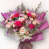 紅粉玫瑰康乃馨花束 F124|Rosy Carnation Bouquet|大富貴花店 Rich Garden