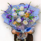 天藍玫瑰祝賀花束 F135|Sky Blue Rose Celebration Bouquet|大富貴花店 Rich Garden