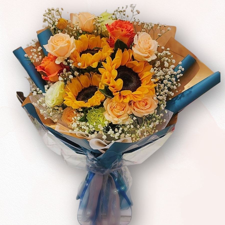 向日葵混色玫瑰花束 F042|Sunflower Rose Bouquet|大富貴花店 Rich Garden