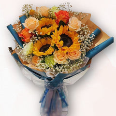 向日葵混色玫瑰花束 F042|Sunflower Rose Bouquet|大富貴花店 Rich Garden