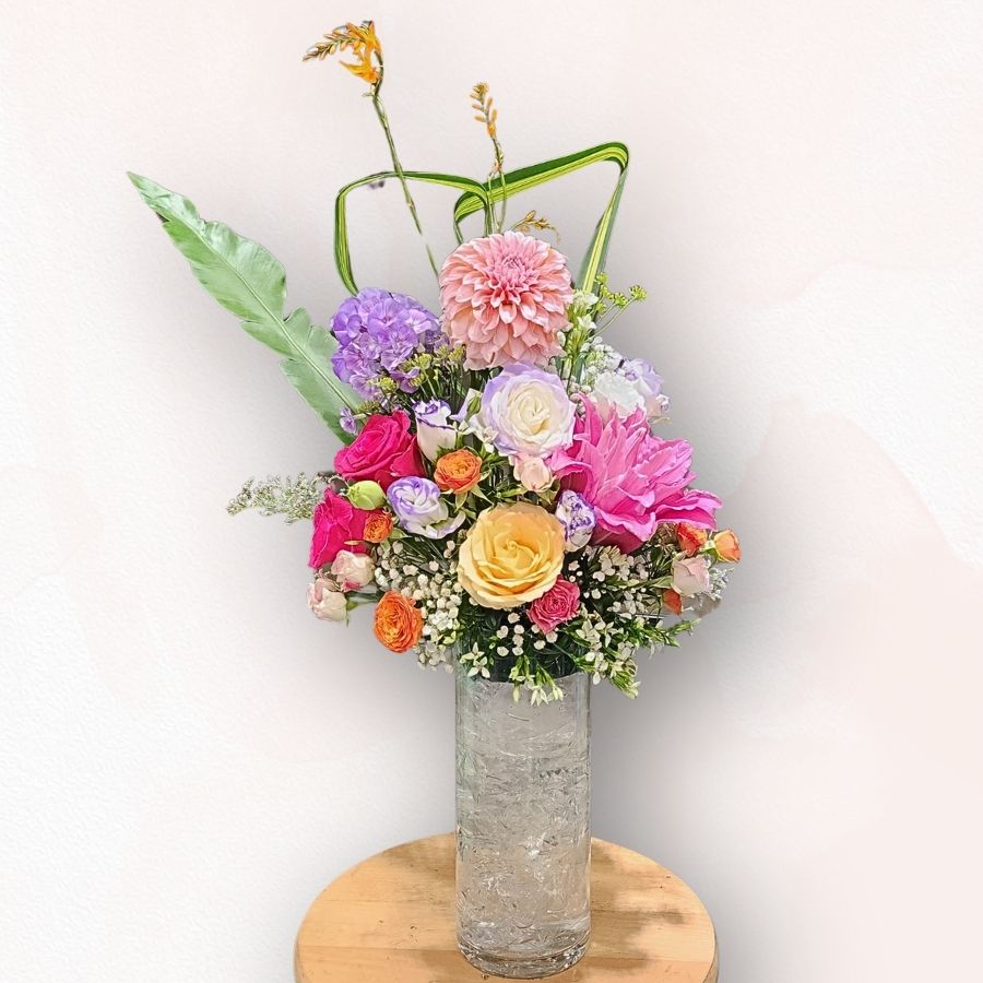 繽紛花藝玻璃花瓶擺設 G002|Vibrant Vase Flower Arrangement|大富貴花店 Rich Garden