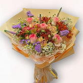 粉橙原野花束 F114|Warm Pastel Meadow Bouquet|大富貴花店 Rich Garden