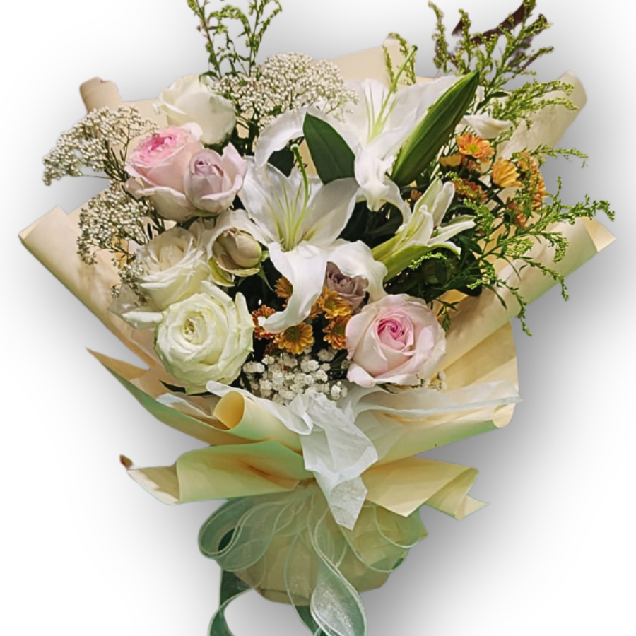 純白柔粉花束 F154|White & Pink Elegant Bouquet|大富貴花園 Rich Garden