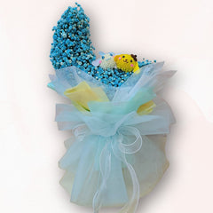 藍色滿天星狗狗花束 F061｜Blue Gypsophila Puppy Bouquet｜大富貴花店 Rich Garden
