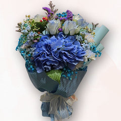 藍色繡球玫瑰花束 F080｜Blue Hydrangea & Rose Bouquet｜大富貴花店 Rich Garden
