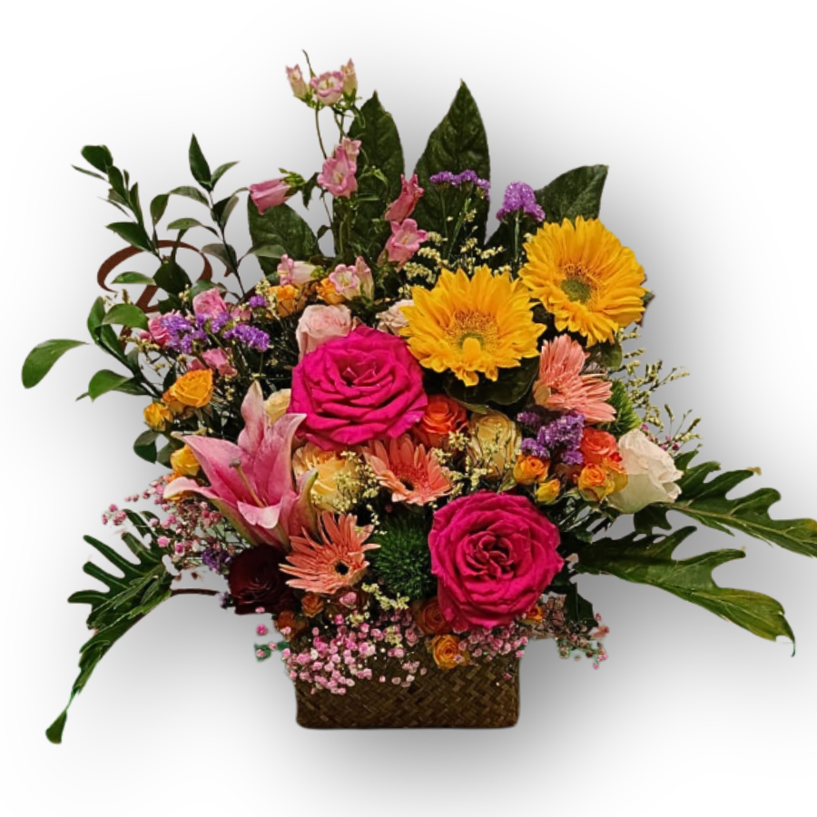 繽紛祝賀開張花籃 TB002｜Bright Mixed Flower Basket｜大富貴花店 Rich Garden


