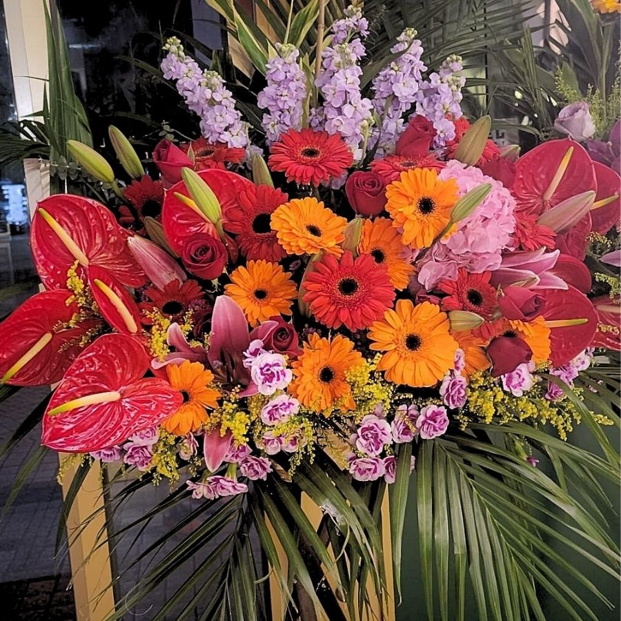 大紅橙色開張花牌 B005｜Bright Red & Orange Opening Stand｜大富貴花店 Rich Garden
