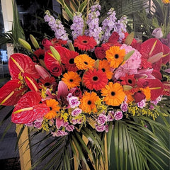 大紅橙色開張花牌 B005｜Bright Red & Orange Opening Stand｜大富貴花店 Rich Garden
